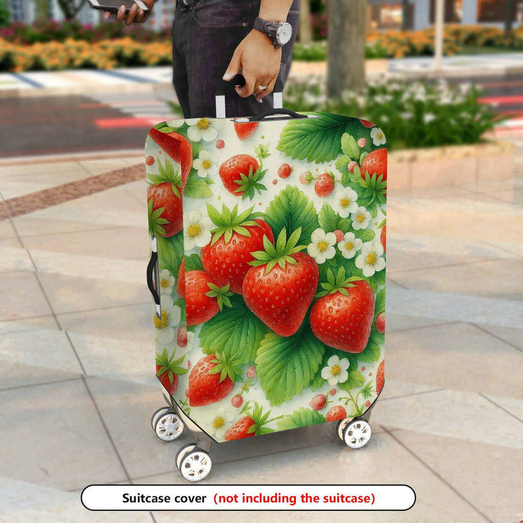 1-Piece Strawberry Floral Leaf Berry Fruit  Suitcase Luggage Cover, Stretch Protective Sleeve
