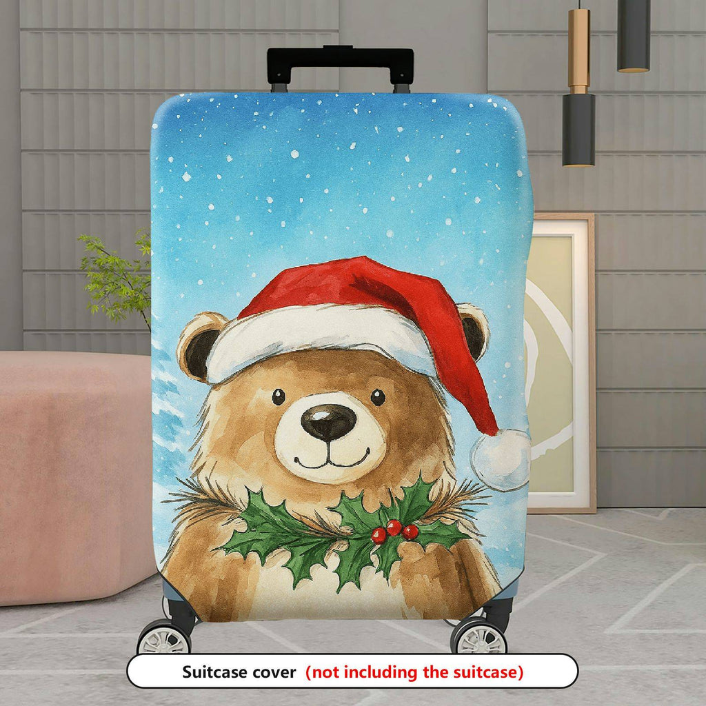 1-Piece Christmas Bear Snow Holiday Festive  Suitcase Luggage Cover, Stretch Protective Sleeve