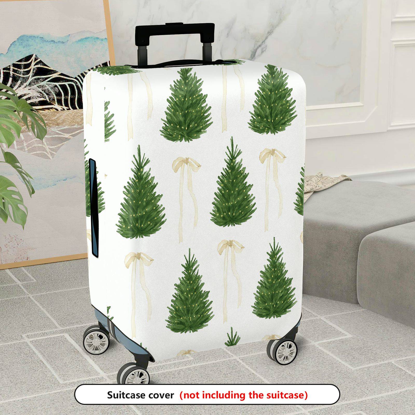 1-Piece Christmas Tree Ribbon Holiday Festive Decorative  Suitcase Luggage Cover, Stretch Protective Sleeve