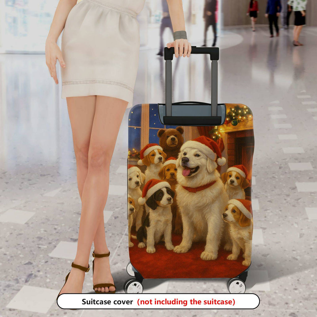1-Piece Christmas Dog Fireplace Winter Holiday Santa  Suitcase Luggage Cover, Stretch Protective Sleeve