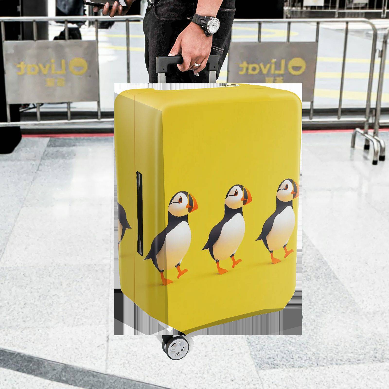 1-Piece Yellow Puffin Bird Animal  Cute Fun  Suitcase Luggage Cover, Stretch Protective Sleeve