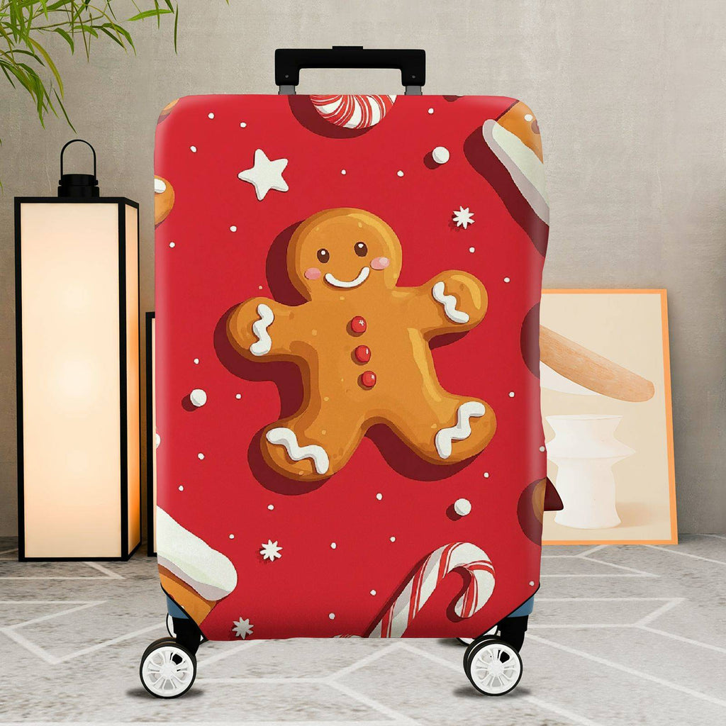 1-Piece Gingerbread Candy Cane Christmas Holiday Festive  Suitcase Luggage Cover, Stretch Protective Sleeve