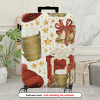 1-Piece Christmas Holiday Bell Gift Hot Chocolate Red Hat  Suitcase Luggage Cover, Stretch Protective Sleeve