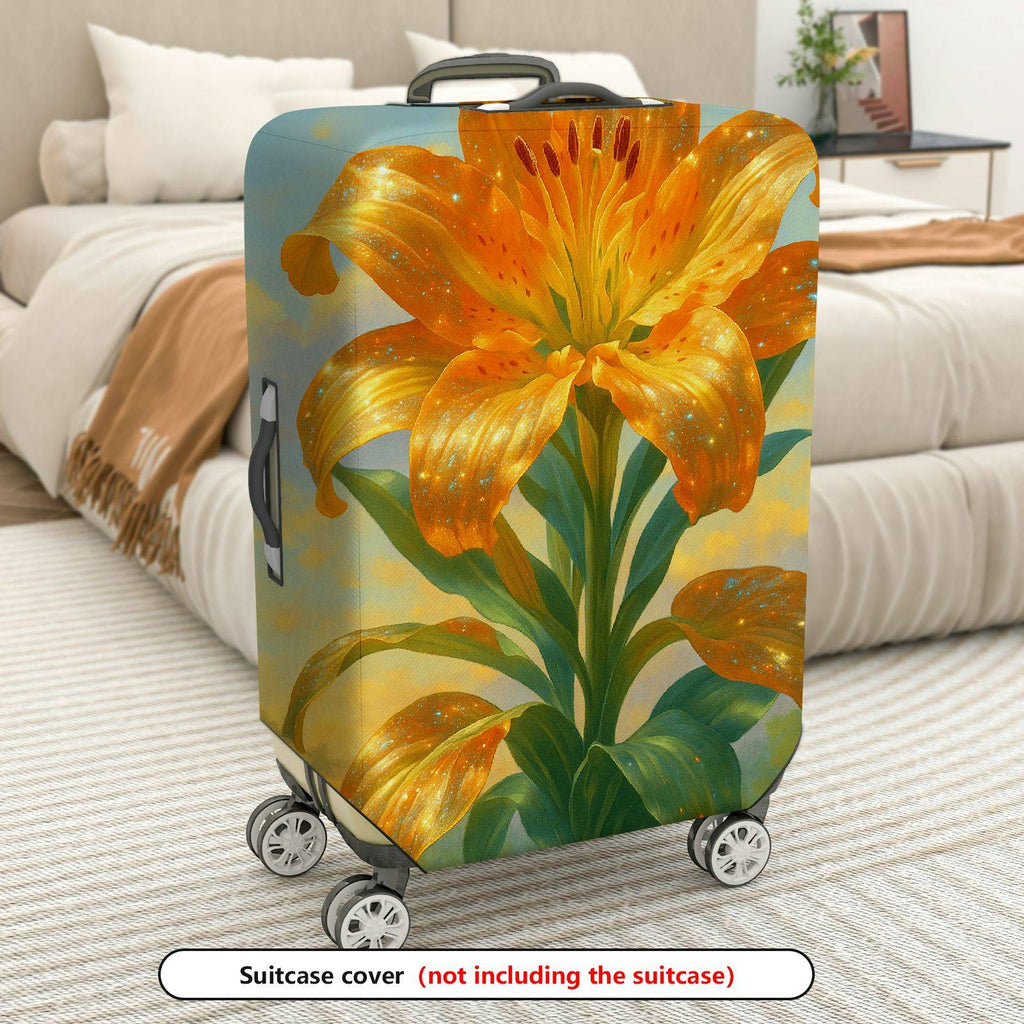 1-Piece Golden Lily Floral Vibrant Artistic Luggage  Suitcase Luggage Cover, Stretch Protective Sleeve