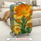 1-Piece Golden Lily Floral Vibrant Artistic Luggage  Suitcase Luggage Cover, Stretch Protective Sleeve