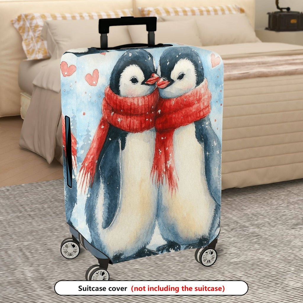 1-Piece Penguin Love Winter Christmas Holiday Valentine  Suitcase Luggage Cover, Stretch Protective Sleeve
