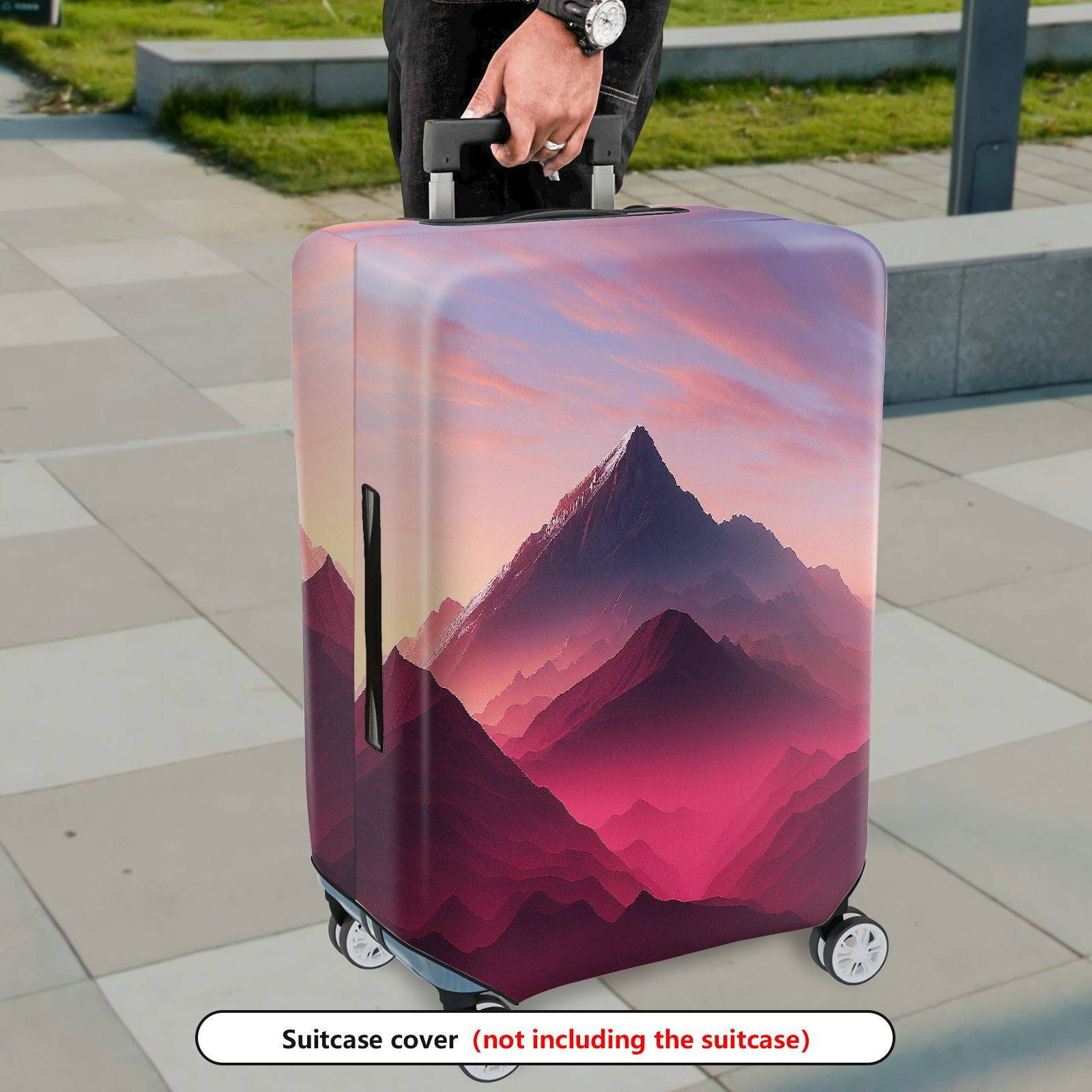 1-Piece Mountain Sunset Landscape Scenic Artistic Vibrant  Suitcase Luggage Cover, Stretch Protective Sleeve