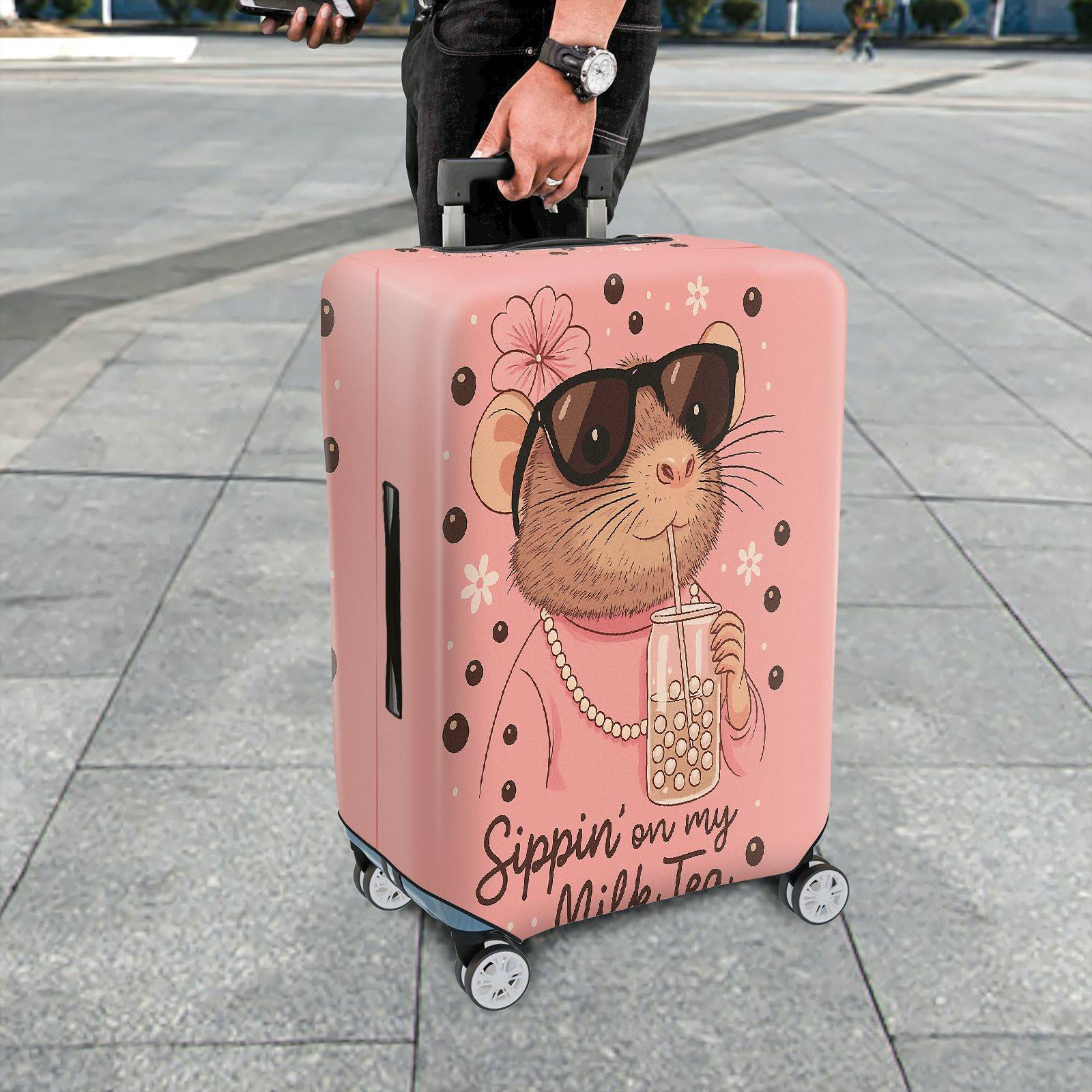 1-Piece Animal Bubble Tea Sunglasses Flower Jewelry  Suitcase Luggage Cover, Stretch Protective Sleeve