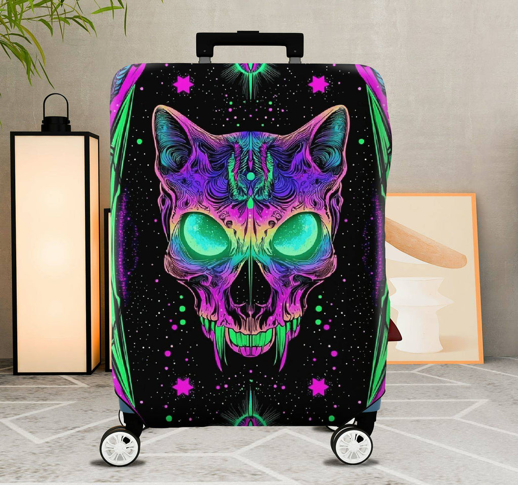 1-Piece Cat Skull Halloween Cosmic Psychedelic Unique  Suitcase Luggage Cover, Stretch Protective Sleeve