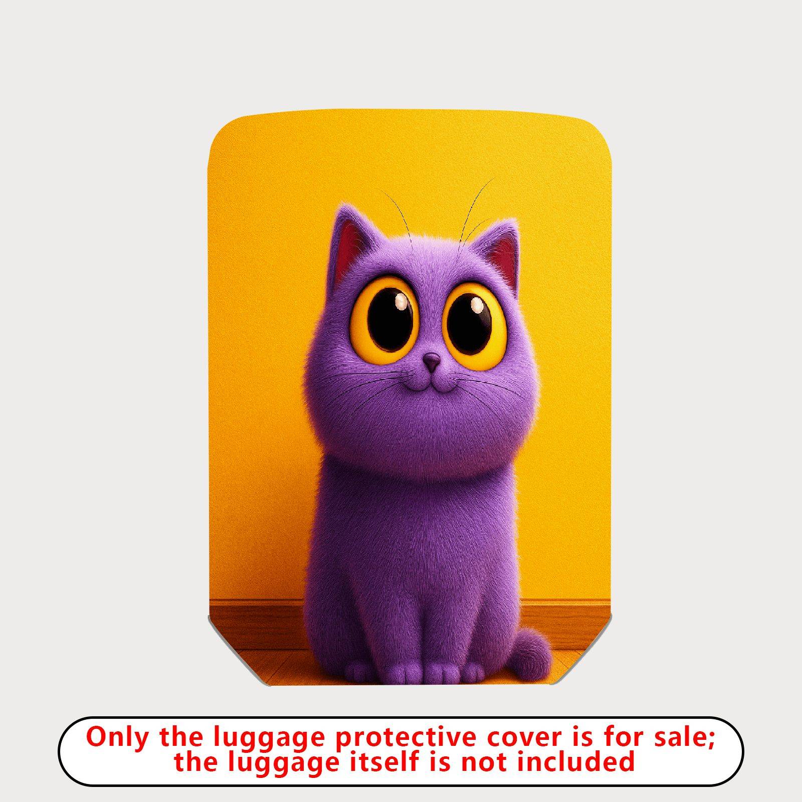 1-Piece Cute Furry Purple Cat Yellow  Suitcase Luggage Cover, Stretch Protective Sleeve