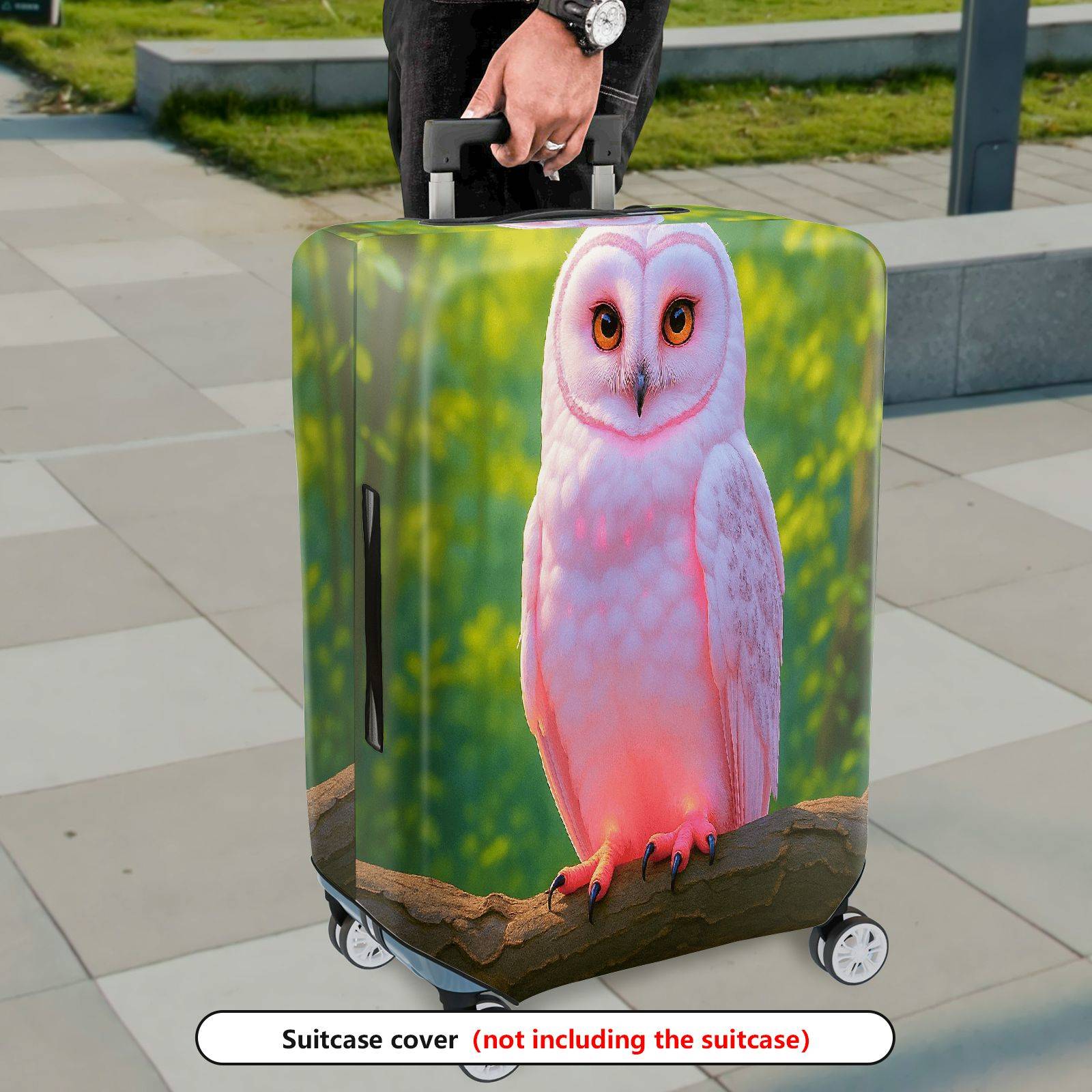 1-Piece Cute Owl Pink Forest Nature Animal  Suitcase Luggage Cover, Stretch Protective Sleeve