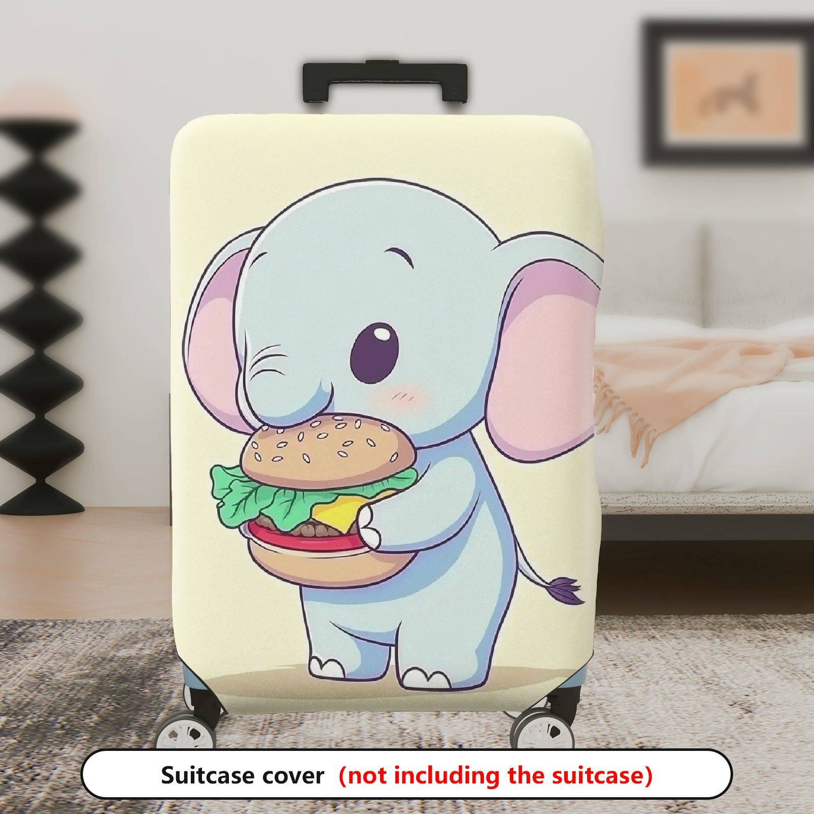 1-Piece Cute  Elephant Burger Fun Travel  Suitcase Luggage Cover, Stretch Protective Sleeve