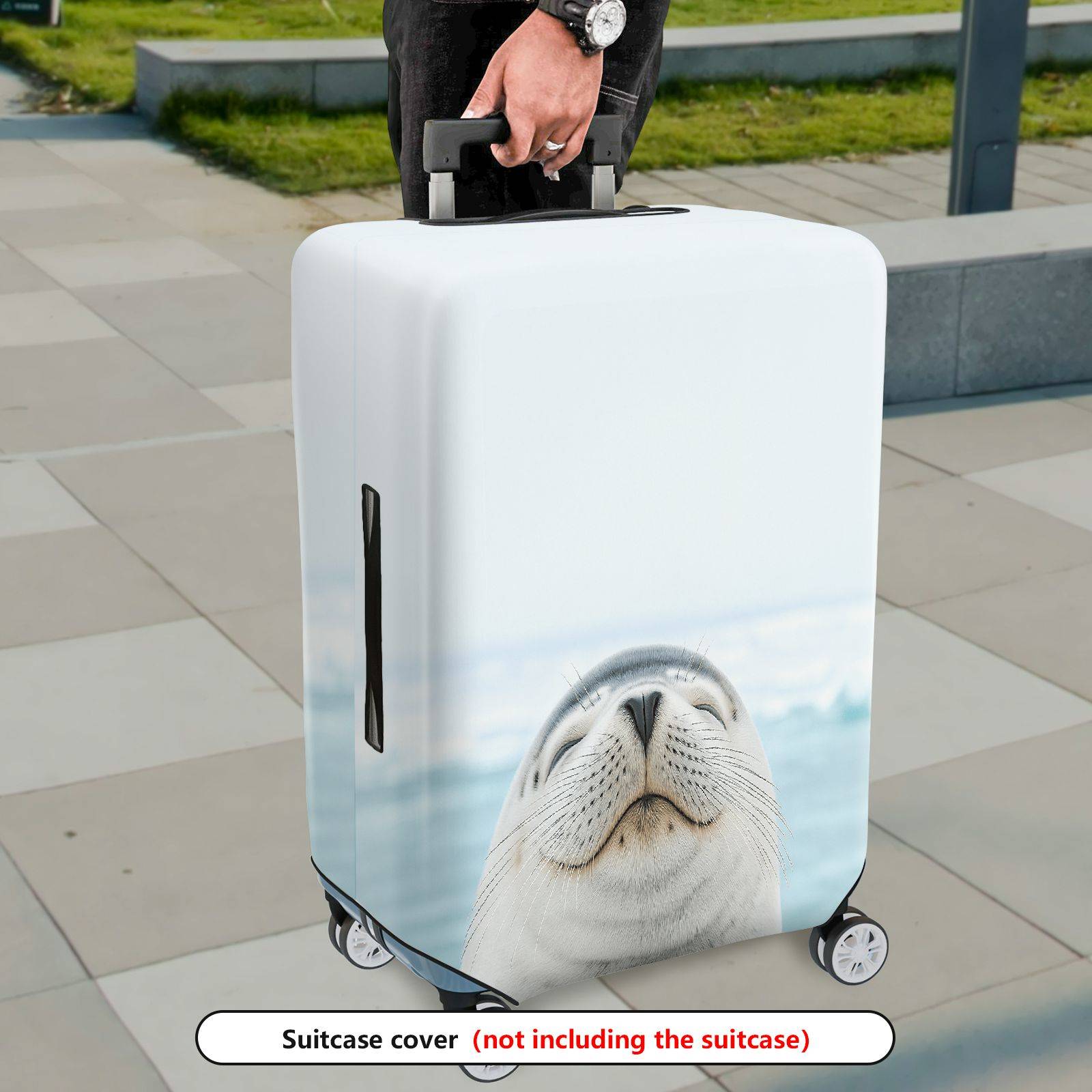 1-Piece Cute Seal Ocean Animal Blue Unique Fun  Suitcase Luggage Cover, Stretch Protective Sleeve