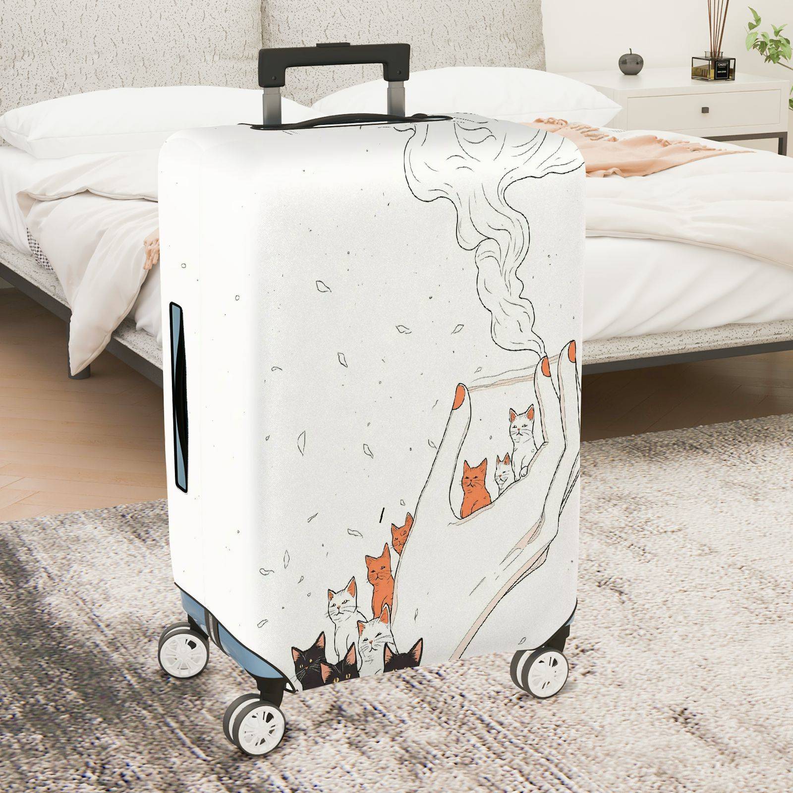 1-Piece Artistic Cat Smoke Hand Abstract Cute Travel  Suitcase Luggage Cover, Stretch Protective Sleeve