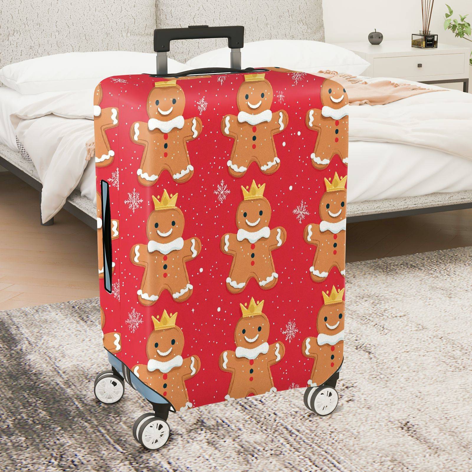 1-Piece Gingerbread King Christmas Holiday Festive Red  Suitcase Luggage Cover, Stretch Protective Sleeve