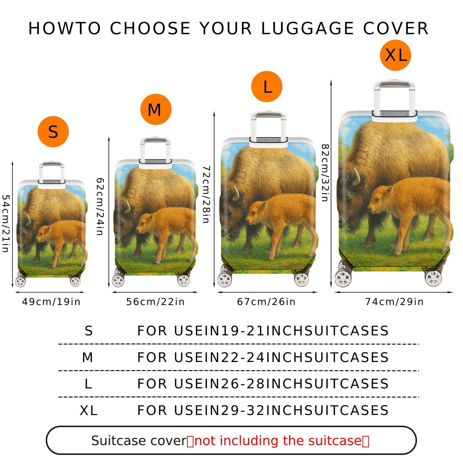 1-Piece Bison Wildlife Landscape Nature Artistic Animal  Suitcase Luggage Cover, Stretch Protective Sleeve