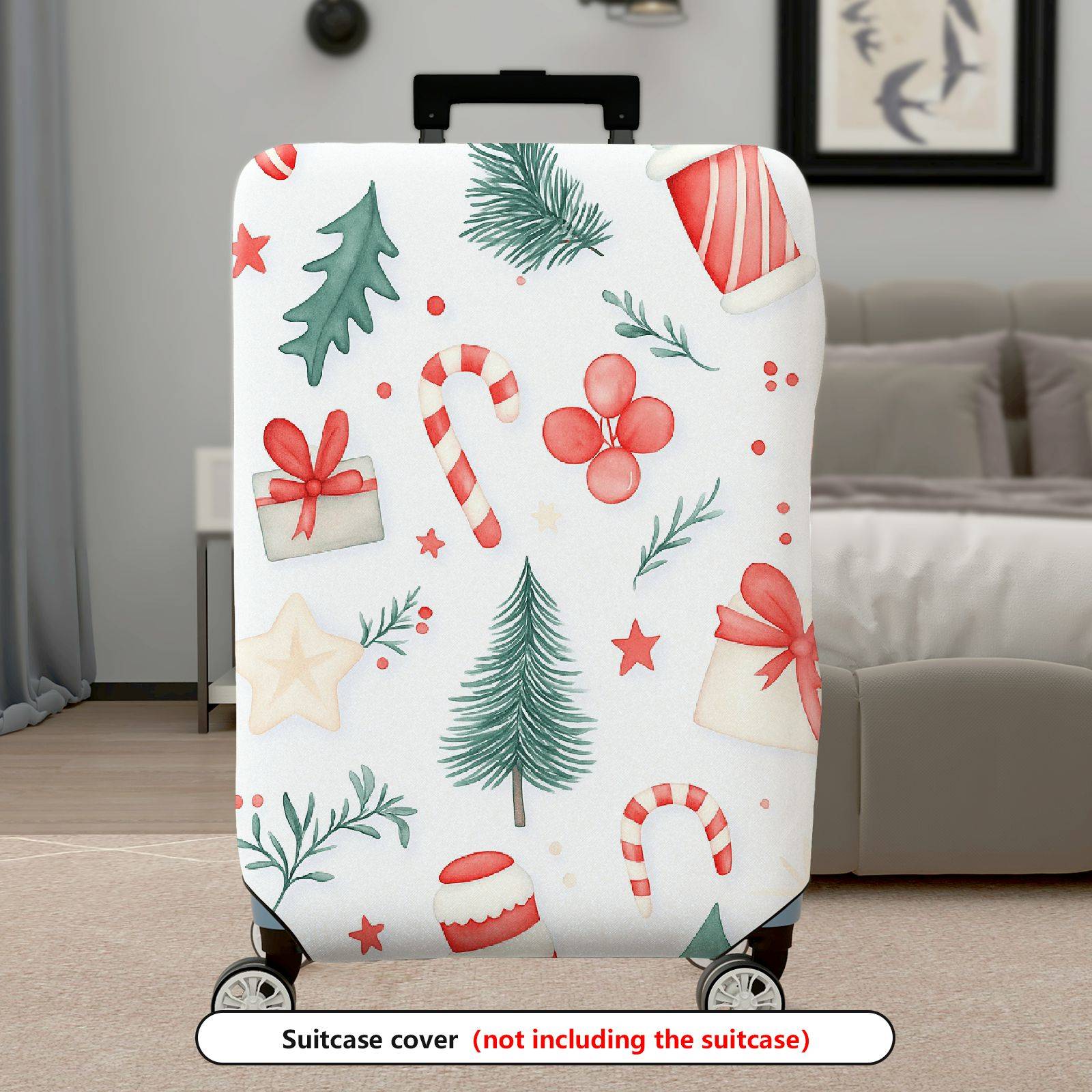1-Piece Christmas Holiday Festive Xmas Seasonal  Suitcase Luggage Cover, Stretch Protective Sleeve
