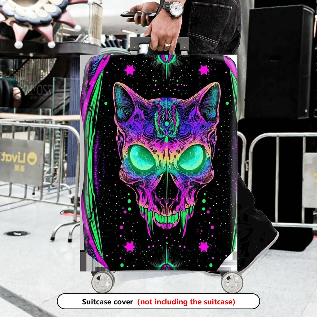 1-Piece Cat Skull Halloween Cosmic Psychedelic Unique  Suitcase Luggage Cover, Stretch Protective Sleeve
