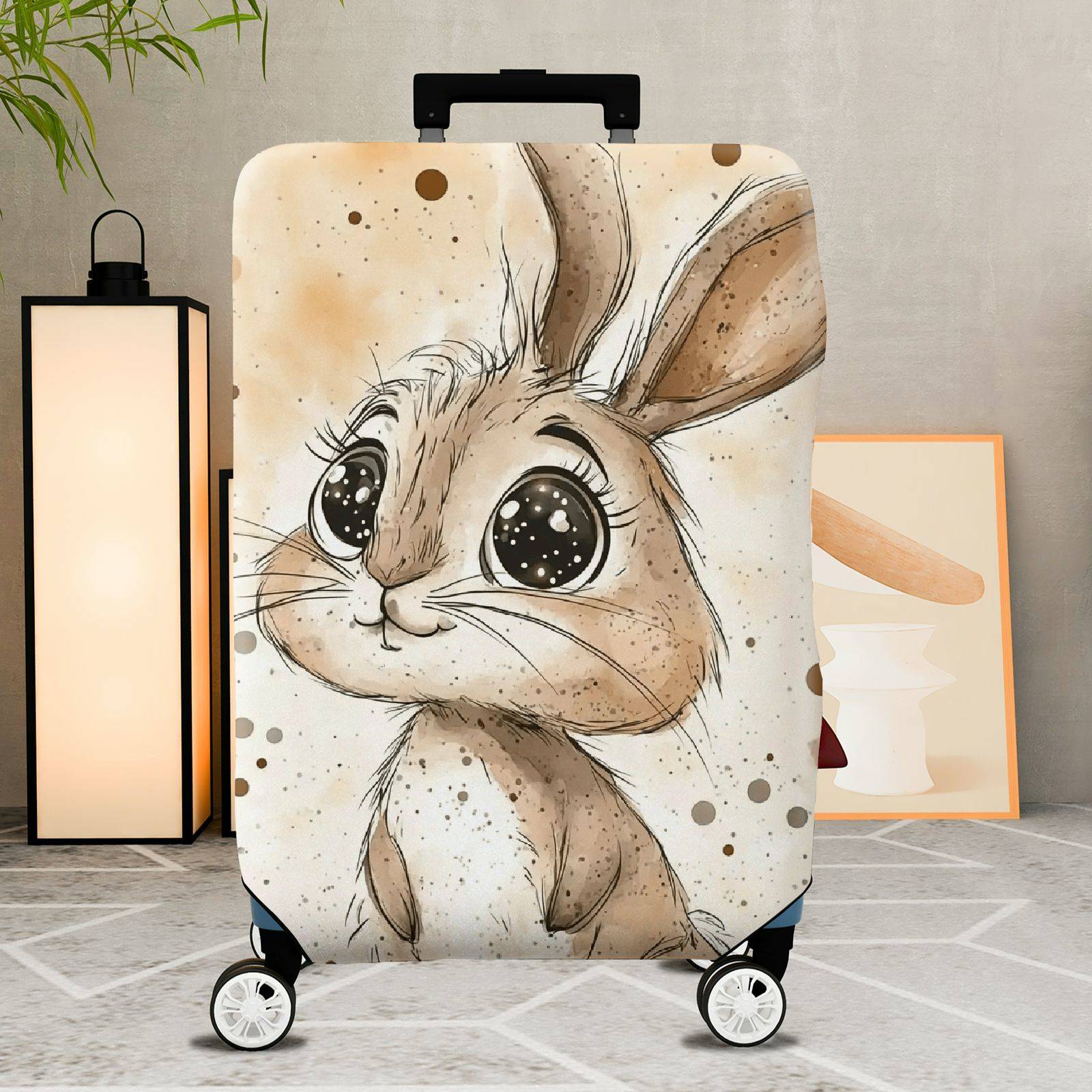 1-Piece Cute Animal  Bunny Polka Dot Watercolor  Suitcase Luggage Cover, Stretch Protective Sleeve