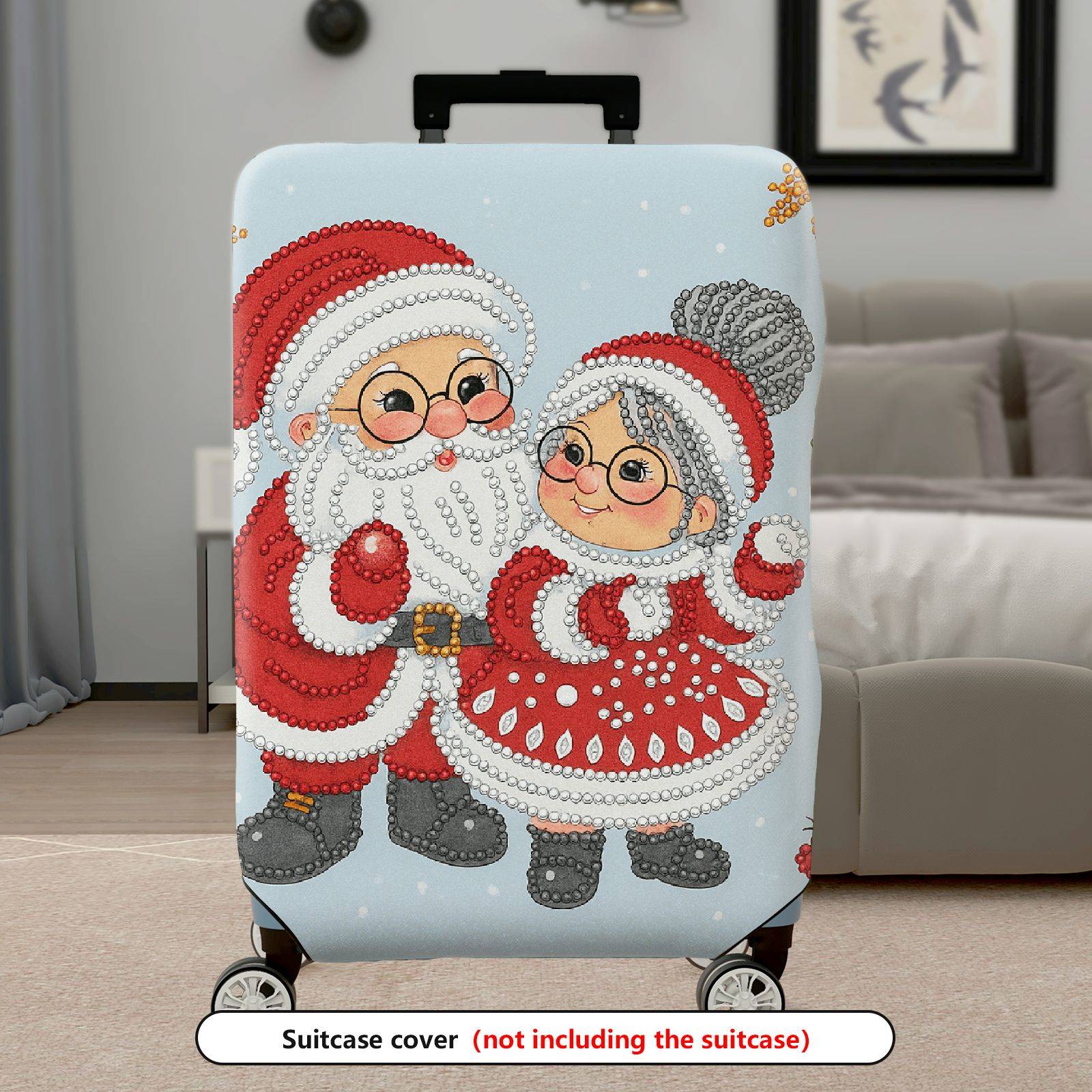 1-Piece Santa Claus Reindeer Snowflakes Holiday Christmas  Suitcase Luggage Cover, Stretch Protective Sleeve