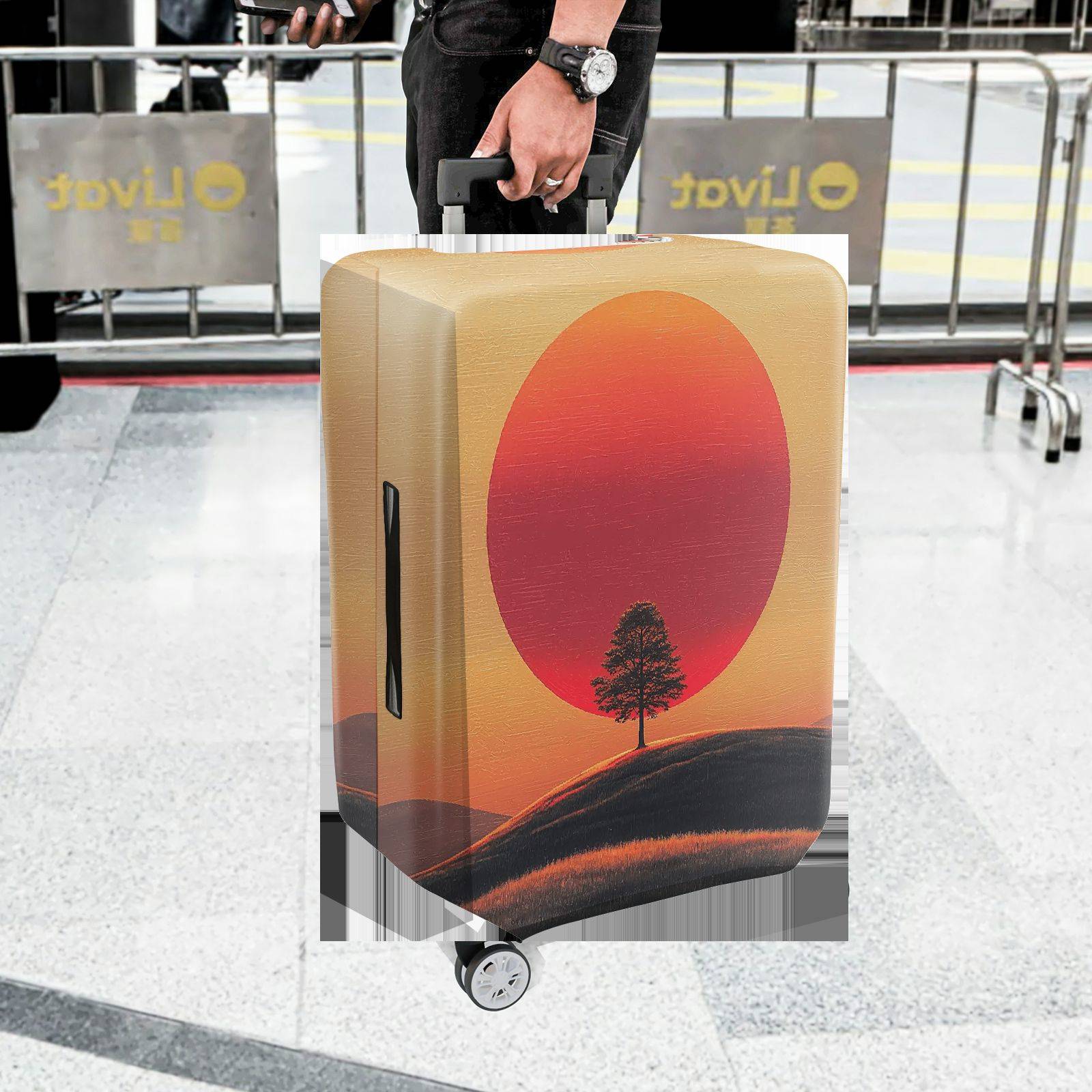 1-Piece Sunset Tree Landscape Minimalist Art Nature Fashion  Suitcase Luggage Cover, Stretch Protective Sleeve