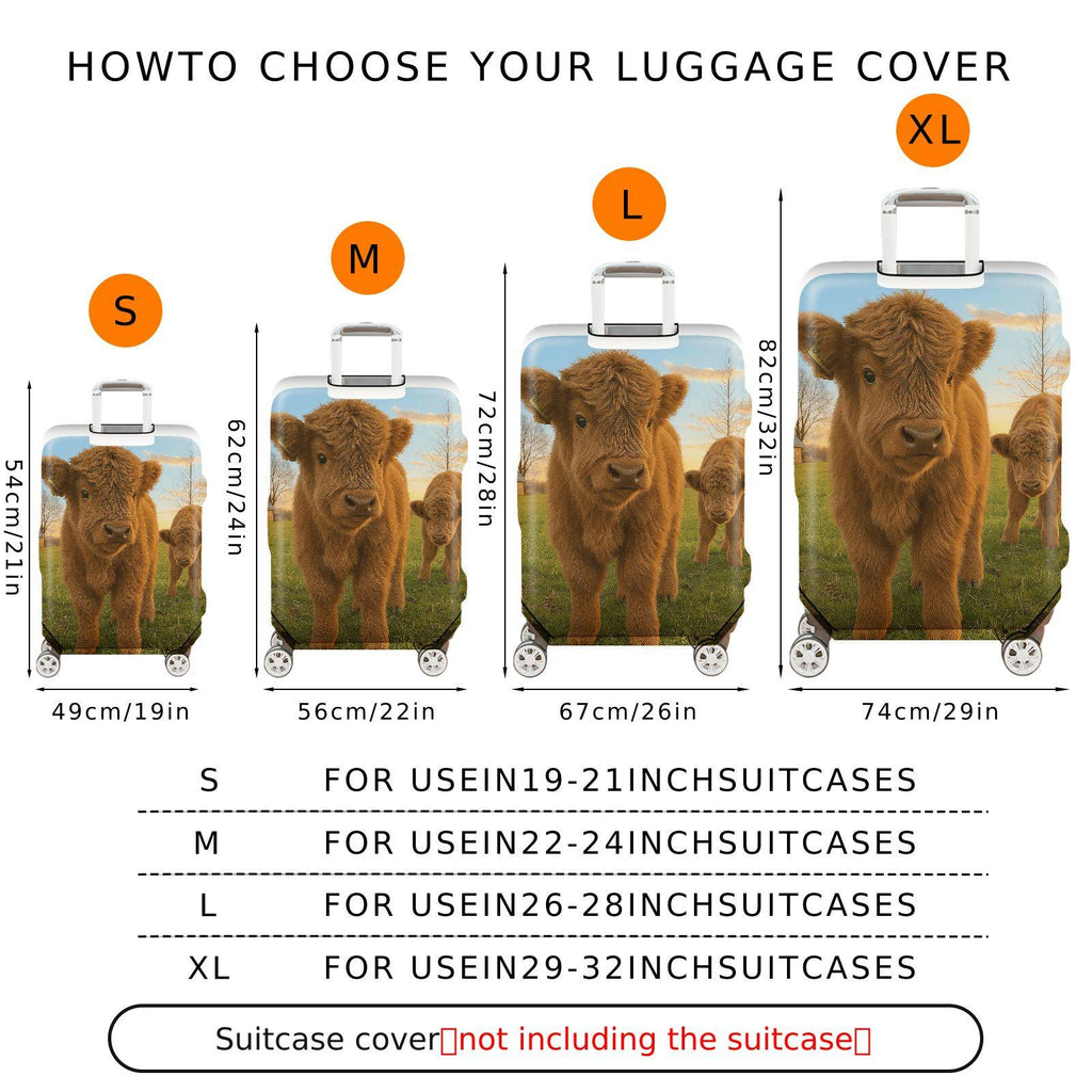 1-Piece Cute Cow Animal Pasture Sunset Scenic Country  Suitcase Luggage Cover, Stretch Protective Sleeve