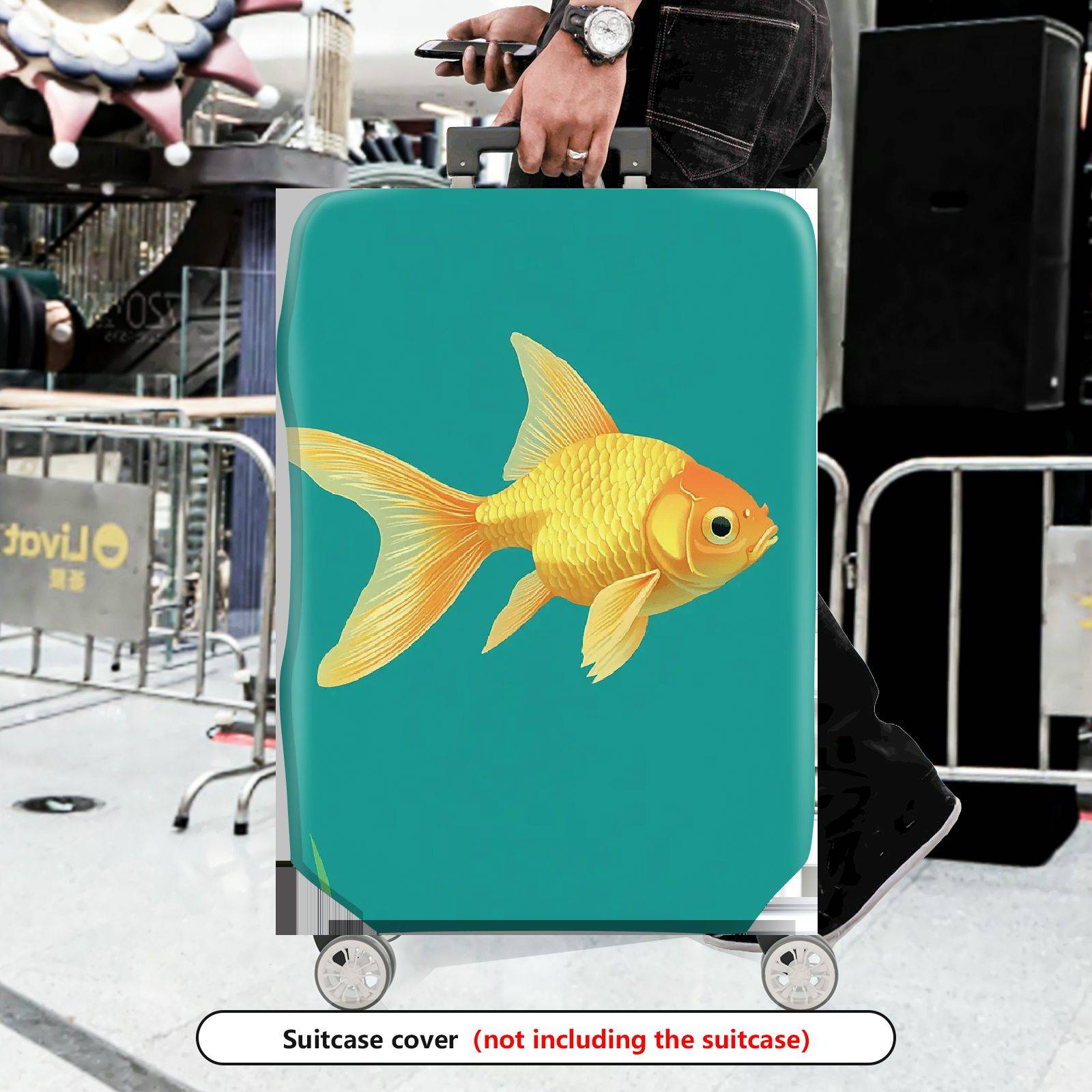 1-Piece Goldfish Aqua Blue Green Cute Animal Sea  Suitcase Luggage Cover, Stretch Protective Sleeve