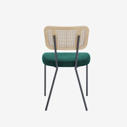 Lot de 2 chaises dossier rotin coussin velours vert Sofia