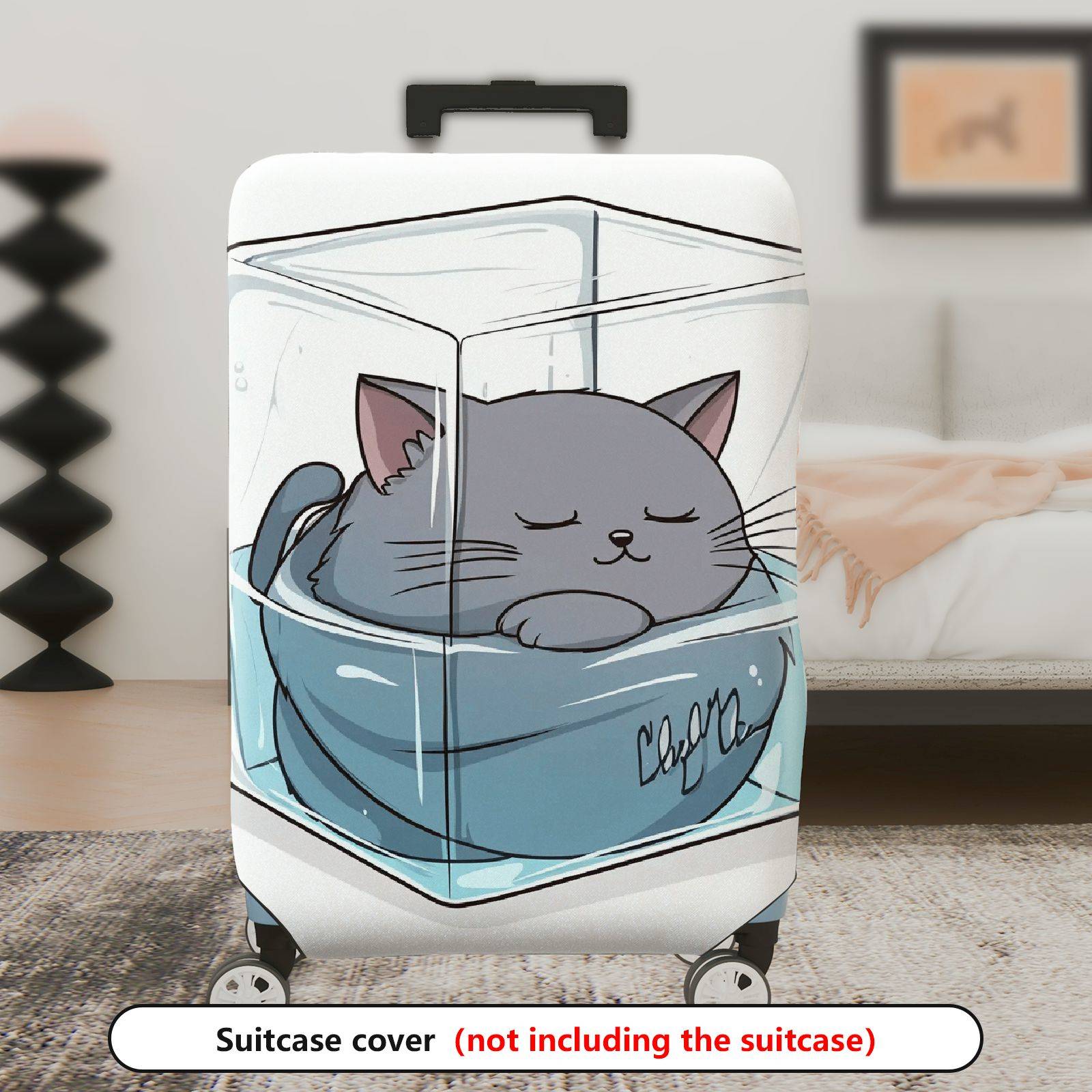 1-Piece Cute  Sleeping Cat Artistic Minimalist Cozy Playful  Suitcase Luggage Cover, Stretch Protective Sleeve