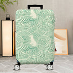 1-Piece Wave Cat Pattern Green Minimalist Artistic Cute Elegant  Suitcase Luggage Cover, Stretch Protective Sleeve