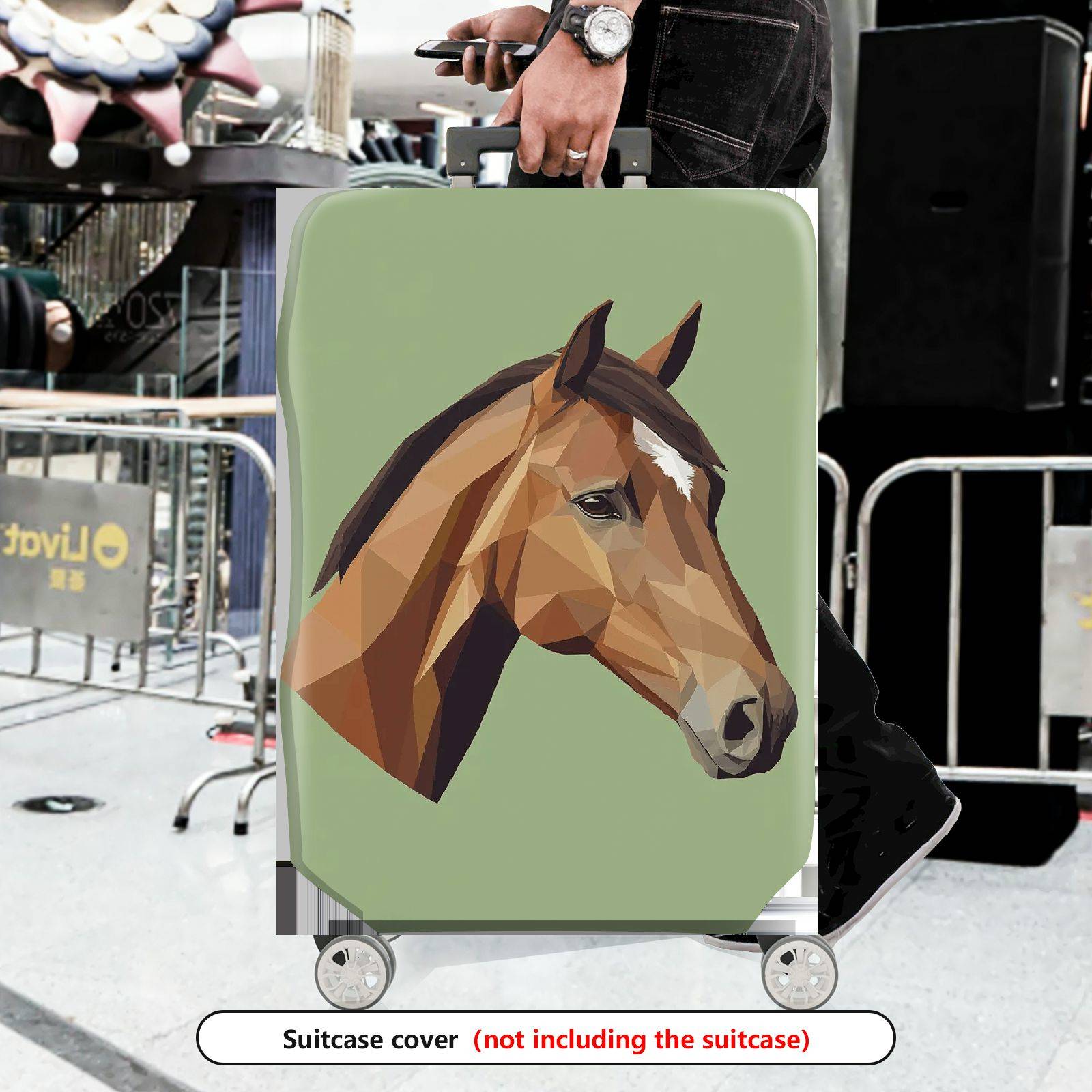 1-Piece Geometric Horse Art Animal Pattern Green  Suitcase Luggage Cover, Stretch Protective Sleeve