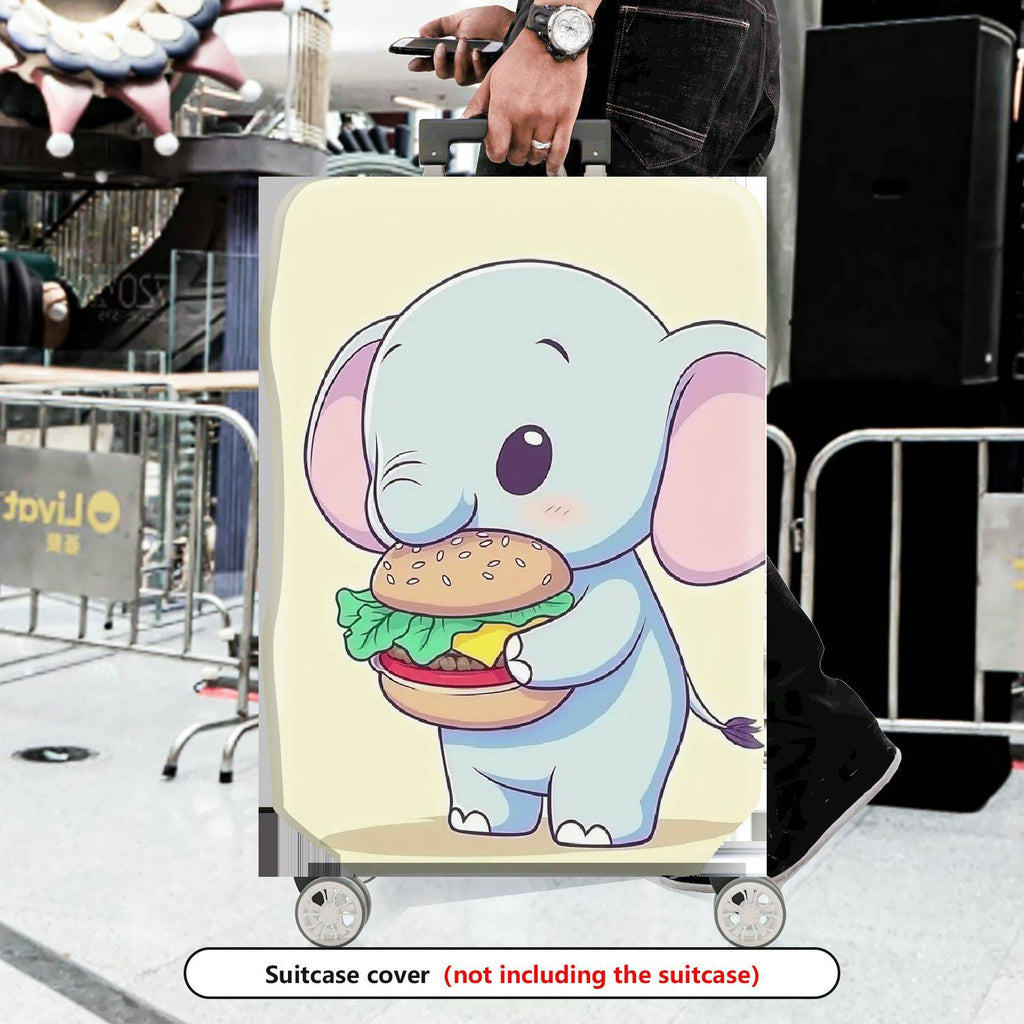 1-Piece Cute  Elephant Burger Fun Travel  Suitcase Luggage Cover, Stretch Protective Sleeve