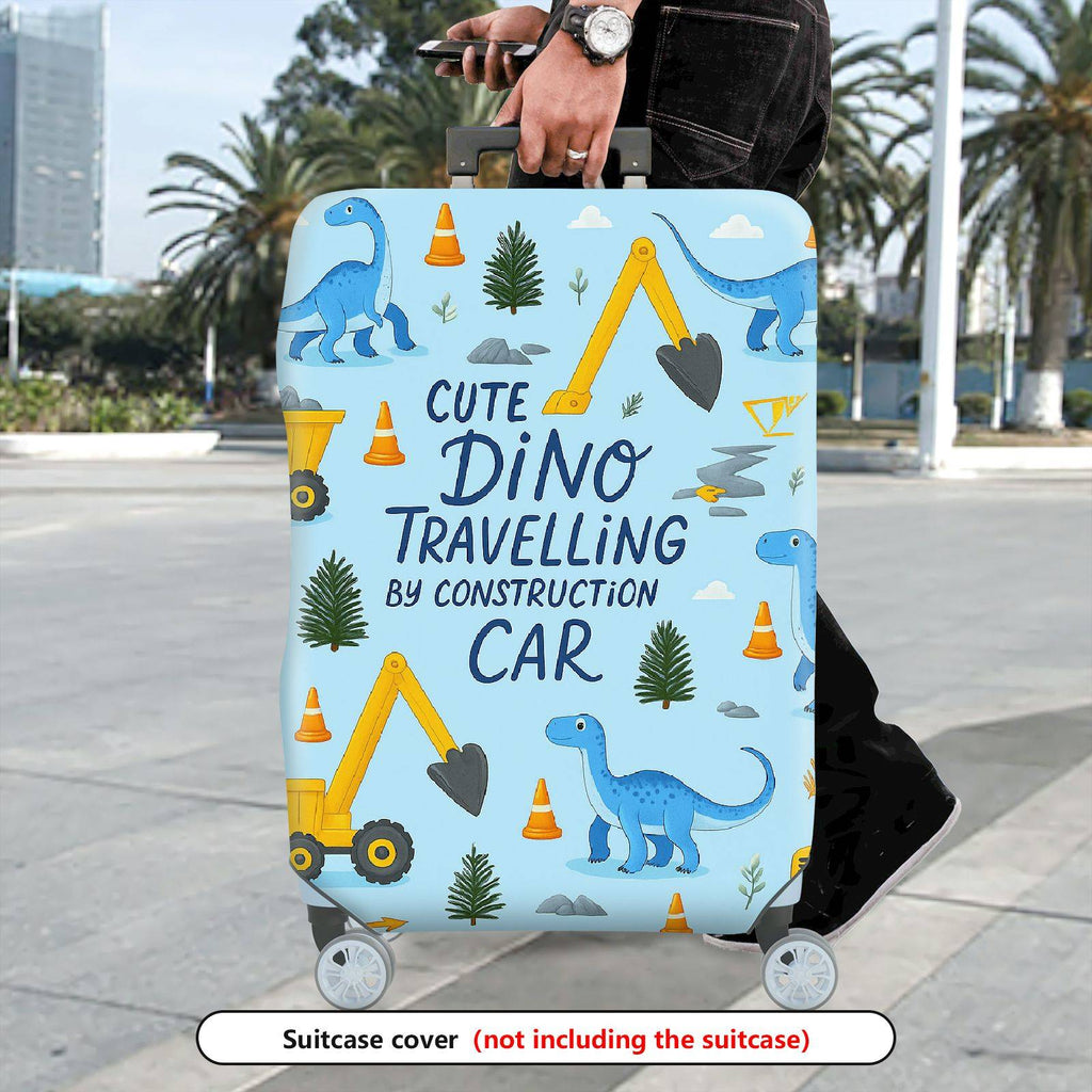 1-Piece Cute Dino Construction Car Travel Holiday Fun  Suitcase Luggage Cover, Stretch Protective Sleeve