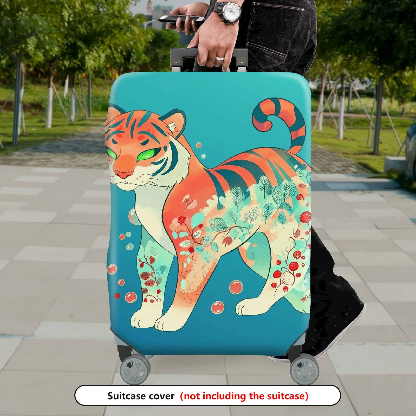 1-Piece Tiger Floral Artistic Colorful Eye-catching Unique  Suitcase Luggage Cover, Stretch Protective Sleeve