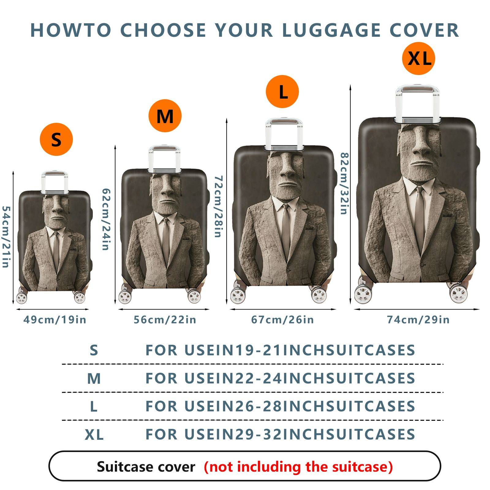 1-Piece Abstract Sculpture Suit Moai Art Stone  Suitcase Luggage Cover, Stretch Protective Sleeve