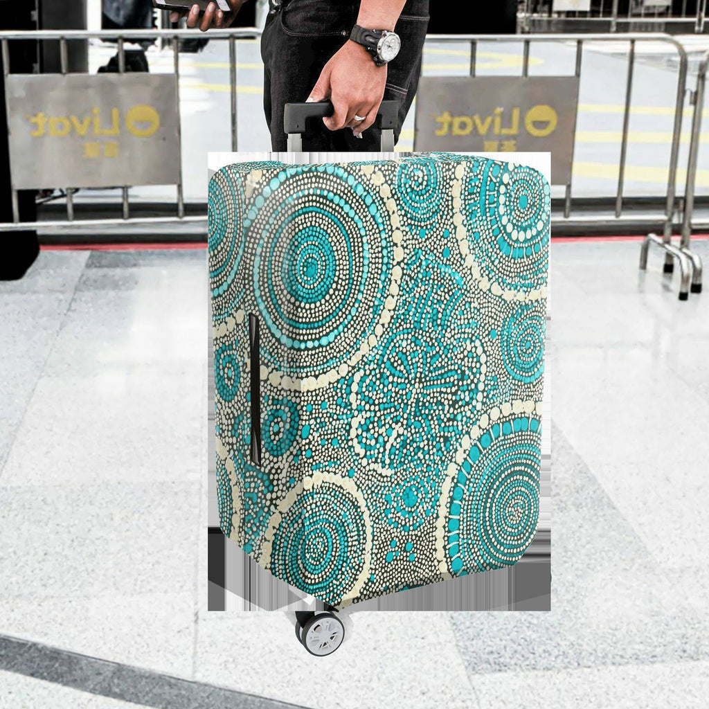 1-Piece Blue Geometric Abstract Pattern Mandala Bohemian  Suitcase Luggage Cover, Stretch Protective Sleeve