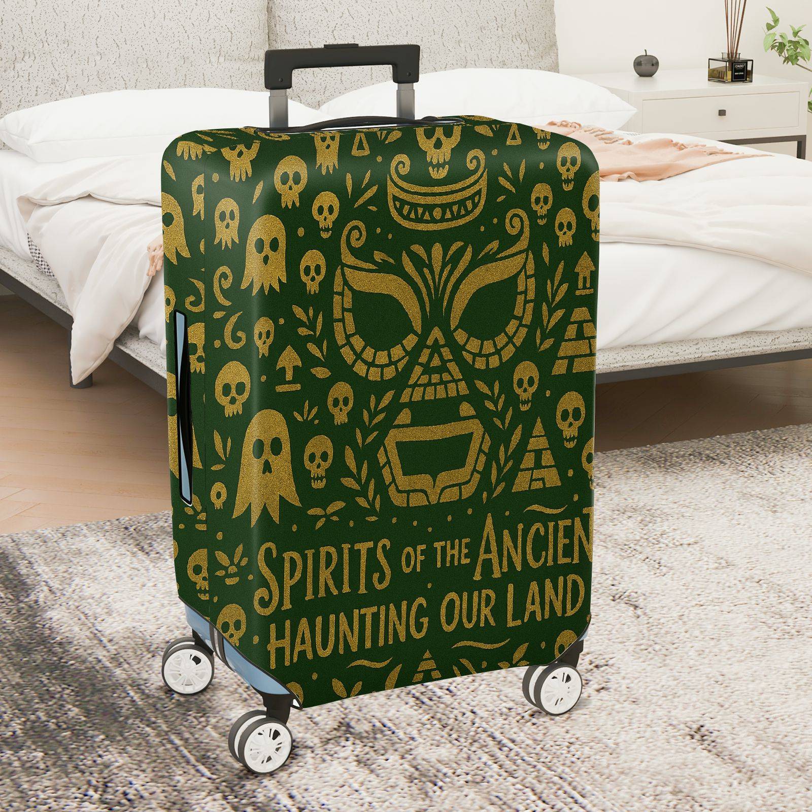 1-Piece Ancient Totem Skull Spirit Text Pyramid Ghost  Suitcase Luggage Cover, Stretch Protective Sleeve