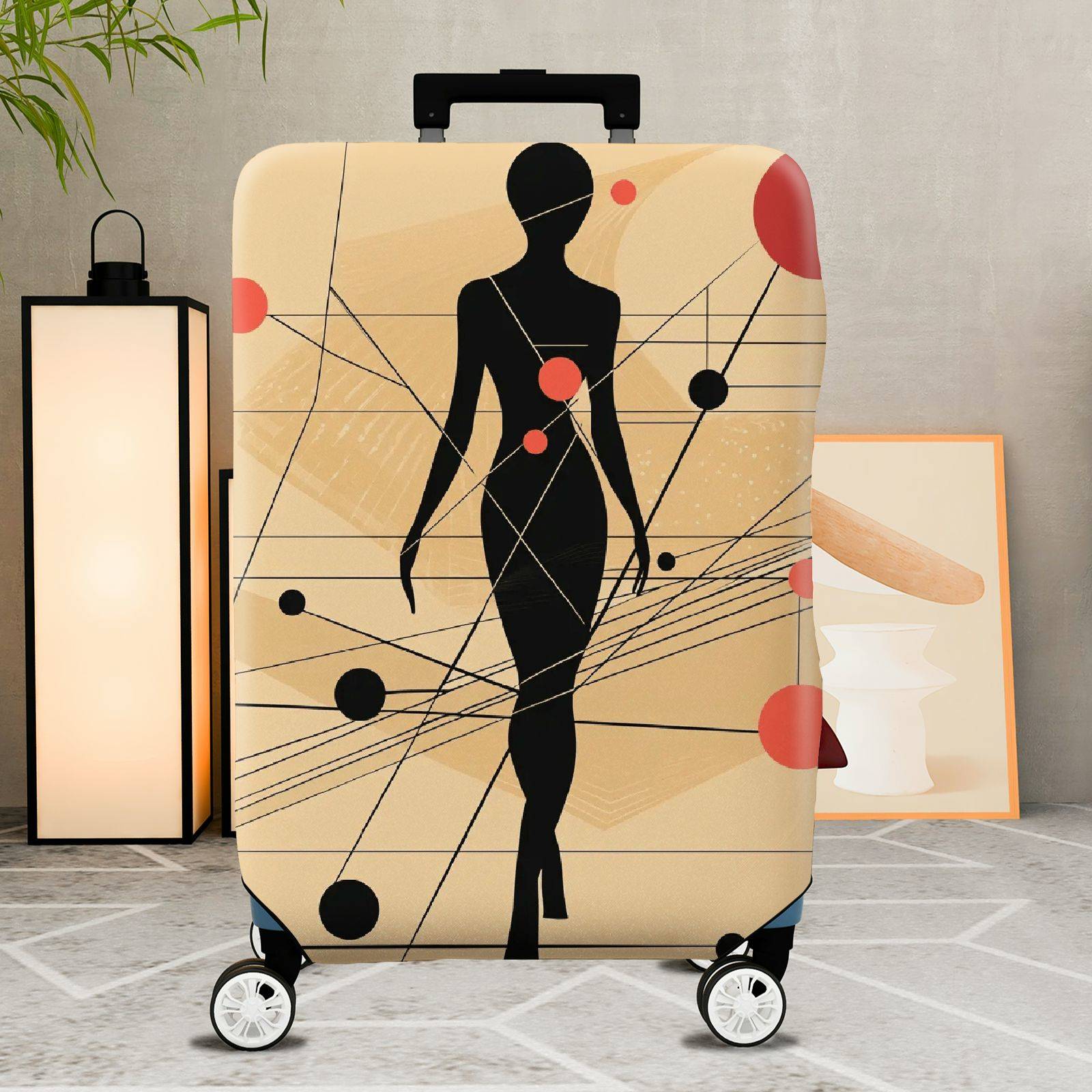 1-Piece Abstract Silhouette Geometric Pattern Modern Stylish  Suitcase Luggage Cover, Stretch Protective Sleeve