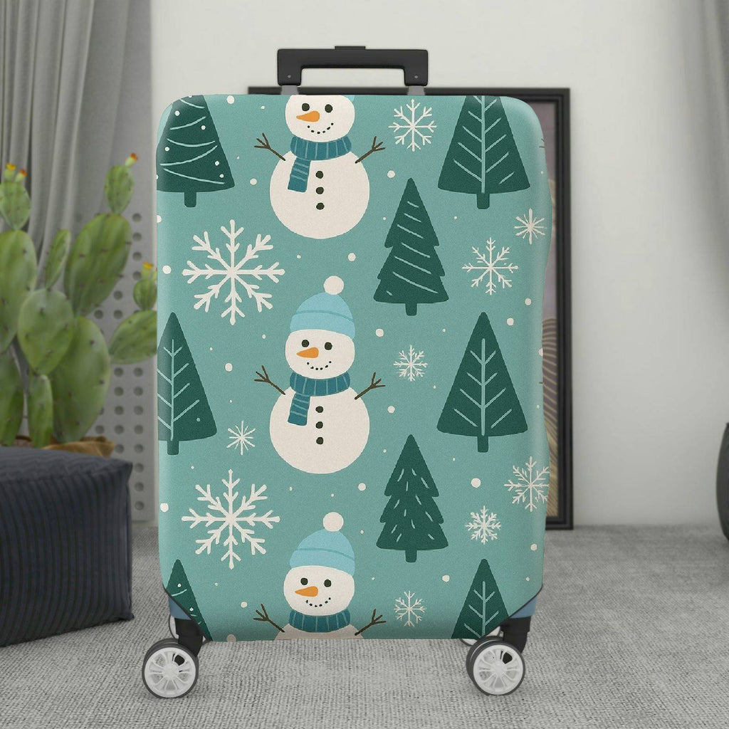 1-Piece Christmas Snowman Pine Tree Winter Holiday  Suitcase Luggage Cover, Stretch Protective Sleeve