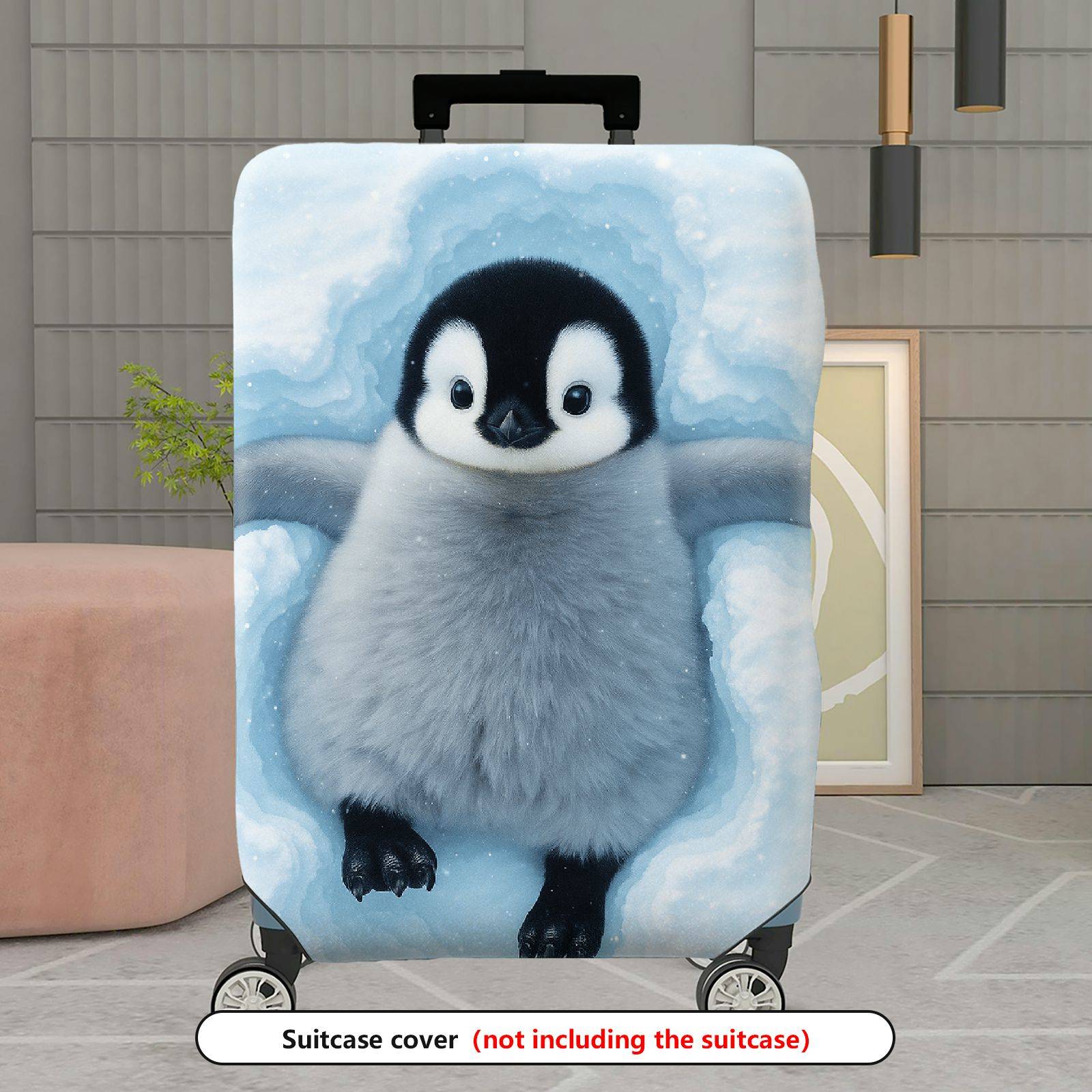 1-Piece Cute Penguin Snow Winter Travel  Suitcase Luggage Cover, Stretch Protective Sleeve