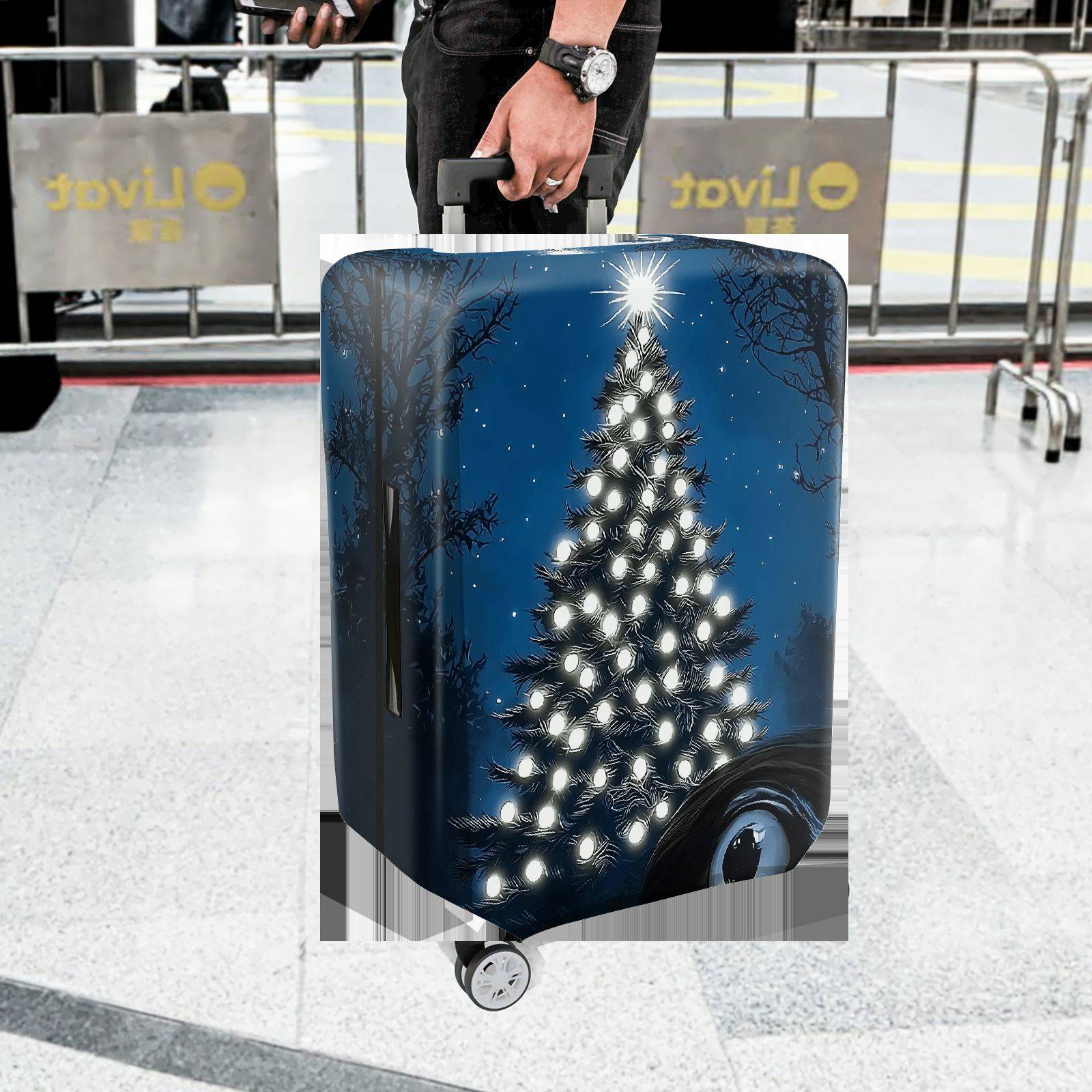 1-Piece Starry Night Christmas Tree Lights Winter Holiday Festive  Suitcase Luggage Cover, Stretch Protective Sleeve
