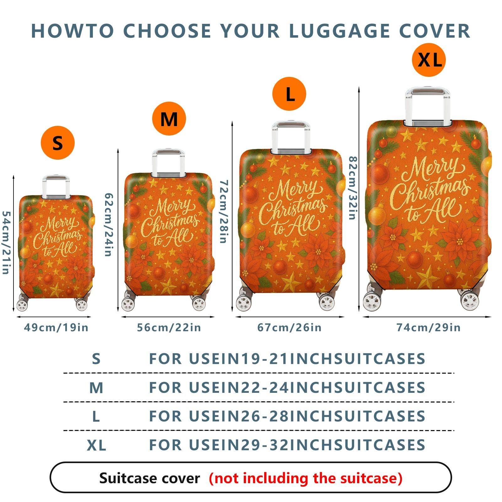 1-Piece Merry Christmas Poinsettia Orange Holiday Winter  Suitcase Luggage Cover, Stretch Protective Sleeve