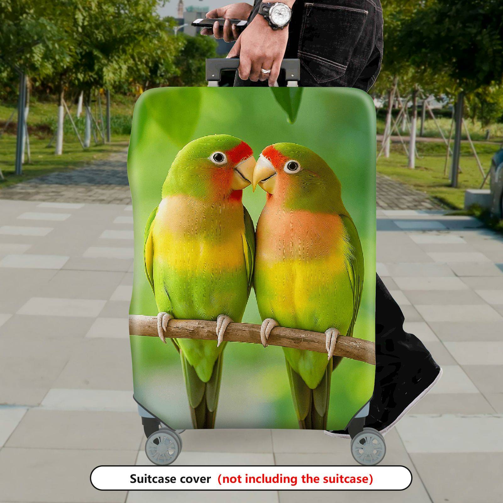 1-Piece Parrot Lovebirds Nature Green Cute Vibrant  Suitcase Luggage Cover, Stretch Protective Sleeve