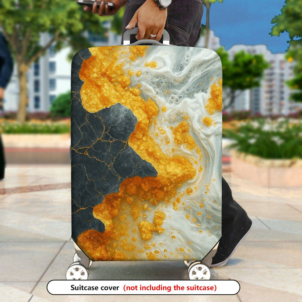 1-Piece Abstract Marble Gold Black White Swirl Artistic  Suitcase Luggage Cover, Stretch Protective Sleeve