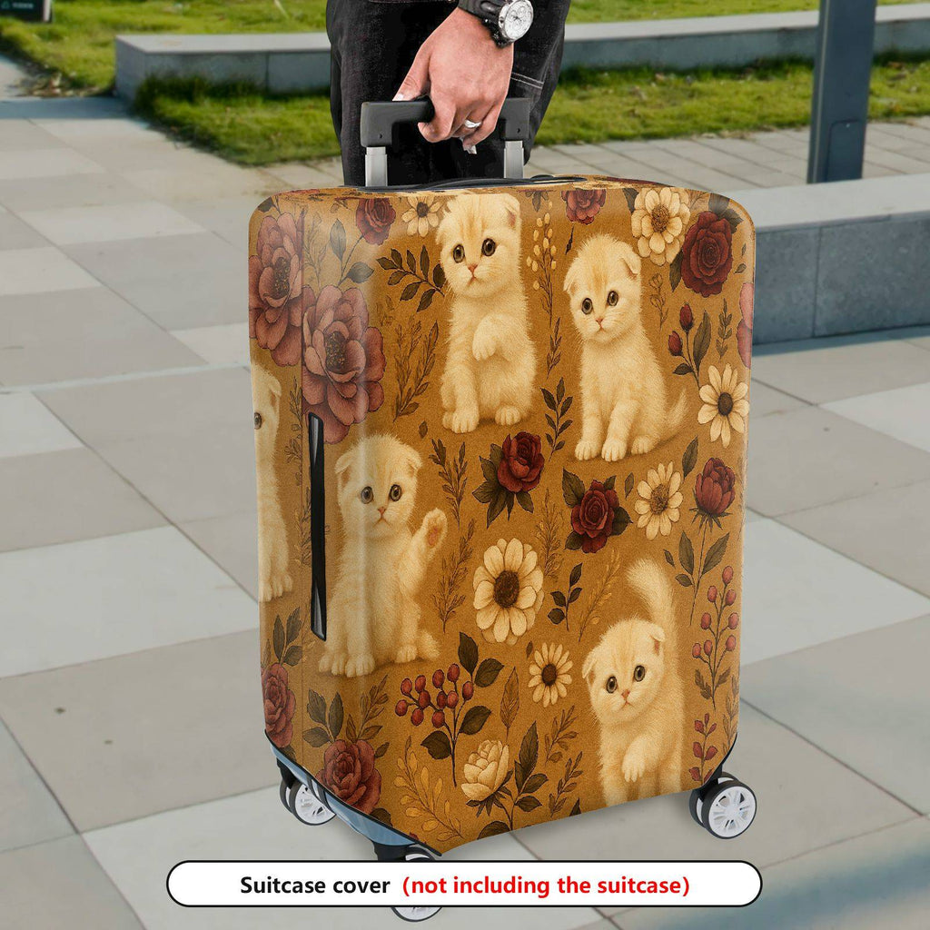 1-Piece Cute Floral Kitten Vintage Artistic Pattern  Suitcase Luggage Cover, Stretch Protective Sleeve