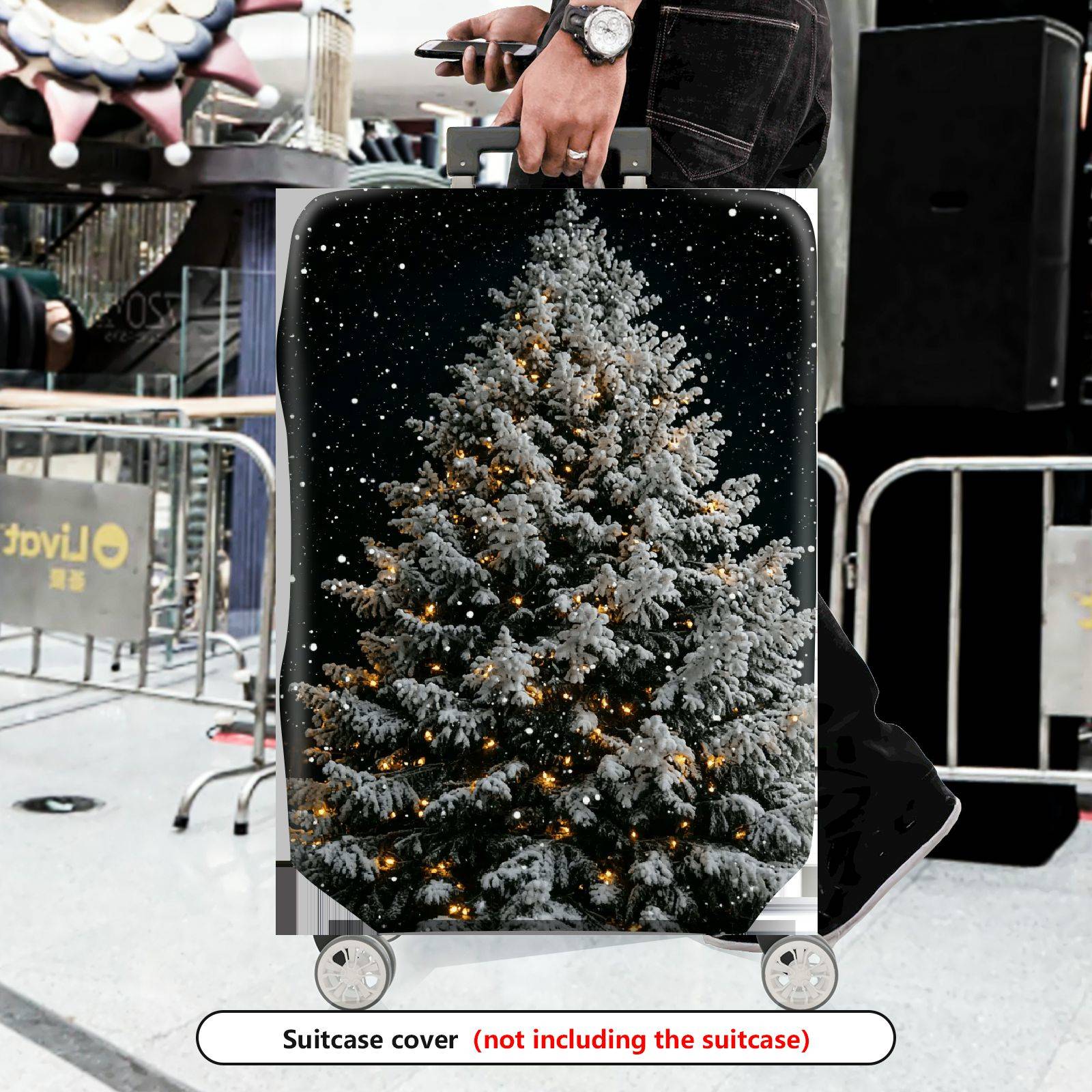 1-Piece Christmas Snow Tree Festive Winter Holiday  Suitcase Luggage Cover, Stretch Protective Sleeve