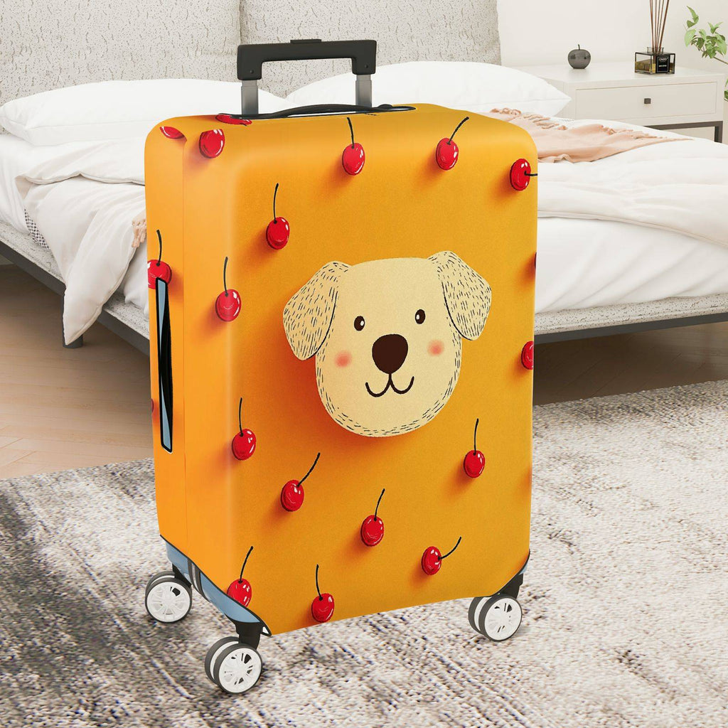 1-Piece Dog Cherry Orange Cute  Fun  Suitcase Luggage Cover, Stretch Protective Sleeve