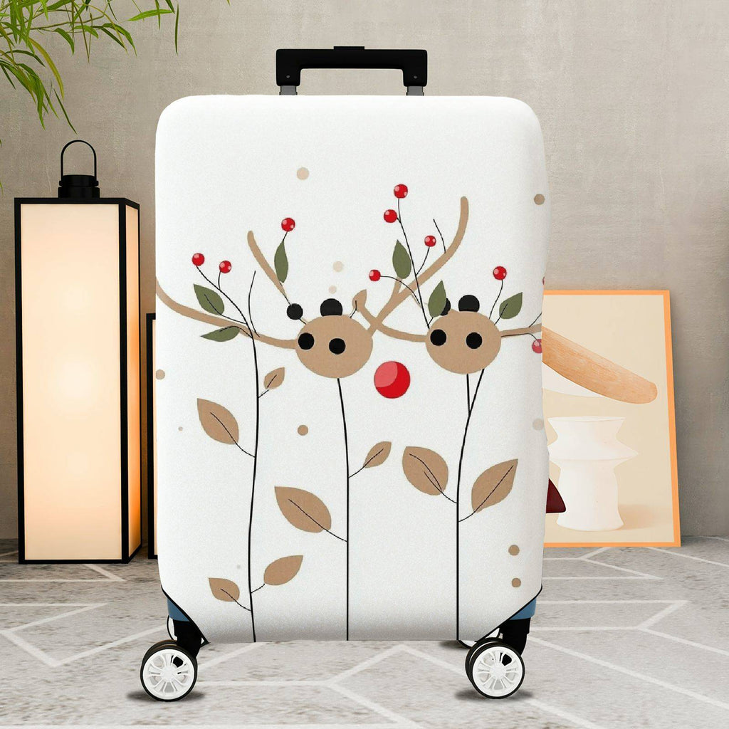 1-Piece Reindeer Leaf Berry Antler Holiday  Suitcase Luggage Cover, Stretch Protective Sleeve