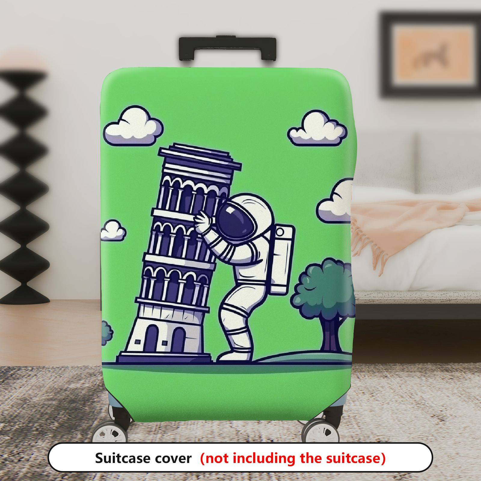 1-Piece Astronaut Pisa Tower Clouds Trees Green  Suitcase Luggage Cover, Stretch Protective Sleeve