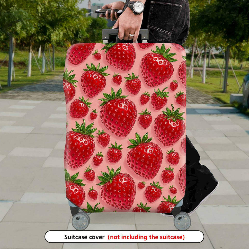 1-Piece Strawberry Red Fruit Fresh Pattern Cute Travel  Suitcase Luggage Cover, Stretch Protective Sleeve